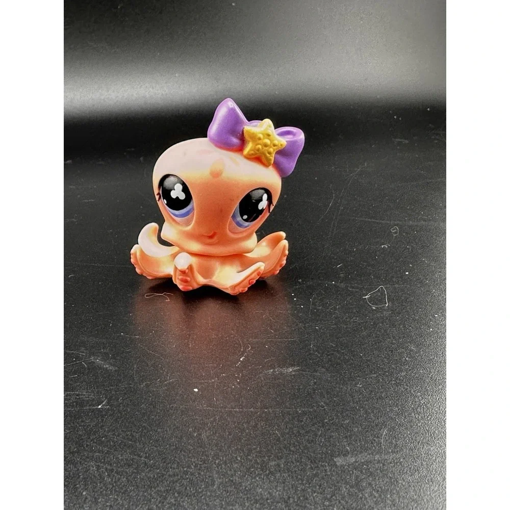 Littlest Pet Shop LPS #513 Pink Octopus with Purple Bow Blue Eyes‎ Authentic